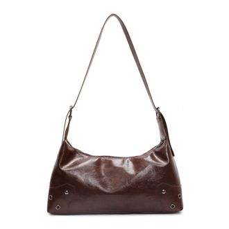 Generic Women Retro Rivet Shoulder Bag PU Leather Vintage Casual Handbags Large Capacity Soft Leather Armpit Bag Female Travel Handbag (Coffee)