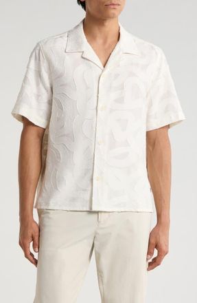 Wax London Curzon Abstract Jacquard Camp Shirt in Ecru at Nordstrom, Size Xx-Large