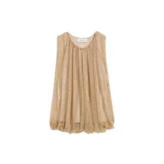 Max Mara Sleeveless Tops, female, Brown, Size: M Mesh Top with Crystals