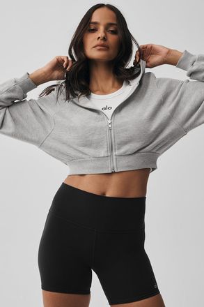 Alo | Sweet Escape Zip Up Hoodie in Athletic Heather Grey, Size: Medium