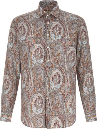 Etro Shirt van katoensatijn met bloemenpaisleymotief - Heren - Casual Overhemden - Veelkleurig - 3XL - Katoen - Overhemden