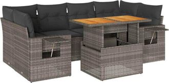 vidaXL Set De Sof&aacute;s De Jard&iacute;n 7 Pzas Con Cojines Rat&aacute;n Sint&eacute;tico Gris Vidaxl