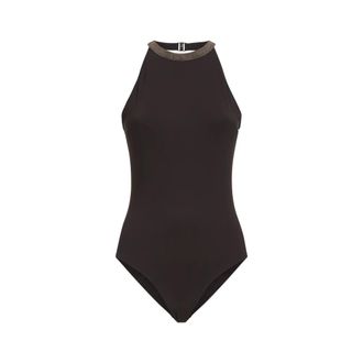 Brunello Cucinelli Brunello Cucinelli, One-piece, female, Brown, Size: XL Techno jersey bathing suit with precious collar