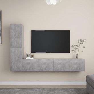 vidaXL Set Muebles De Sal&oacute;n Tv 4 Pzas Madera Ingenier&iacute;a Gris Hormig&oacute;n Vidaxl
