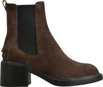 Tod's Bruine Su&egrave;de Enkellaarzen - Dames - Laarzen met Hak - Bruin - 39 EU - Su&egrave;de - Schoenen