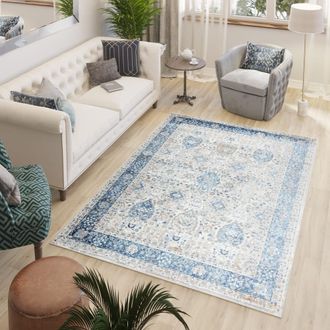 Tapiso Alfombra de polipropileno en azul, crema y gris 120x170 cm