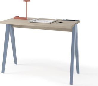HERDASA Escritorio 629 De La Colecci&oacute;n Comp&aacute;s Roble De Melamina Y Patas De Haya Azul, De Herdasa