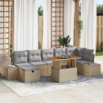 vidaXL Conjunto De Sof&aacute; De Jard&iacute;n Con Coj&iacute;n 8 Pcs Beige Polirat&aacute;n Vidaxl