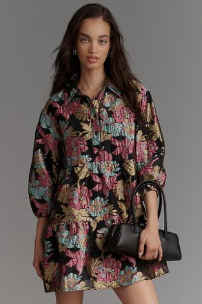 Maeve The Bettina Tiered Jacquard Mini Shirt Dress by Maeve