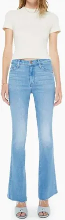 Mother Weekender Mid Rise Flare Frayed Hem Jeans In Satisfy Your Cravings