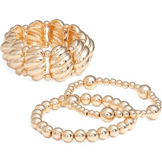 Open Edit Assorted Pack of 3 Stretch Bracelets in Gold at Nordstrom