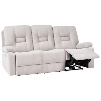 Beliani Sof&aacute; 3 Plazas Led Reclinable De Terciopelo Beige Reposapi&eacute;s Respaldo El&eacute;ctrico Bergen