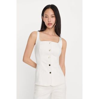 Good American Womens Sleeveless Denim Button Front Top | Cotton White, Size Medium | Good American by Khlo&Egrave; Kardashian