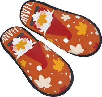 Generic House Slipper Happy Thanksgiving Three Gnomes Print Non-Slip Womens Slippers Soft Breathable Hotel Slippers Winter Guest L