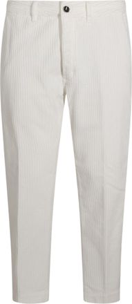 Nine In The Morning Textured White Straight-Leg Pants with Button Closure and Flap Pockets