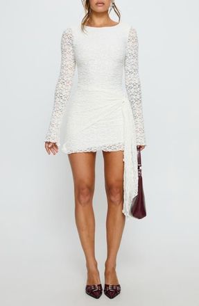 Princess Polly Oliwyn Lace Long Sleeve Minidress in White at Nordstrom, Size 6