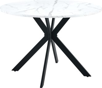 STILVORA Mesa De Comedor Redonda En Mdf Y Metal Con Motivo Marmoleado, Patas En X Negras - 110&times;110&times;75 Cm, Blanco Y Negro