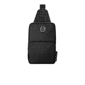 Philipp Plein Cross Body Bags, male, Black, Size: ONE SIZE Nylon and Leather Cross-Body Monogram