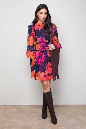 Oasis Womens Shirred Detail Fit and Flare Mini Dress - Floral - Size 16 UK