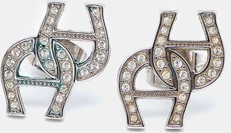 Aigner Logo Crystal Embellished Silver Tone Earrings
