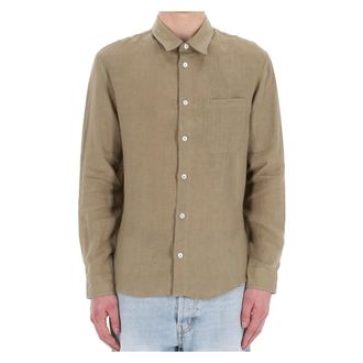 A.P.C. Linnen Italiaanse Kraag Overhemd - Heren - Casual Overhemden - Groen - S - Linnen - Overhemden