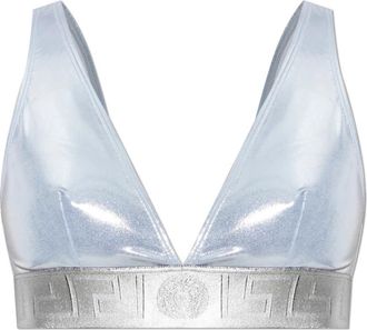 Versace Metallic Triangle Bikini Top - Dames - Bikinis - Grijs - M - Polyester - Badmode
