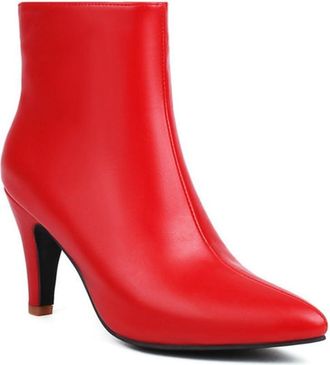 Generic Womens Kitten Heel Ankle Boots Pointed Toe Side Zipper Dress Short Booties for Office Work (Red,7.5)