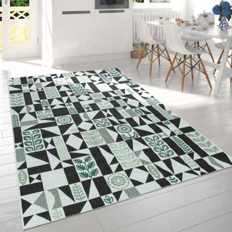 Paco Home Paco Home - Alfombra Interior Exterior Para Balc&oacute;n Y Terraza Con Motivo Negro Blanco Verde 200x290 Cm