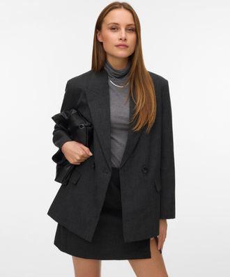Vero Moda Jackenblazer VERO MODA VMBESTIE LS LOOSE BLAZER NOOS, Damen, Gr. XL, grau (dunkelgrau melange), Web, Obermaterial: 94% Polyester, 4% Viskose, 2% Elast