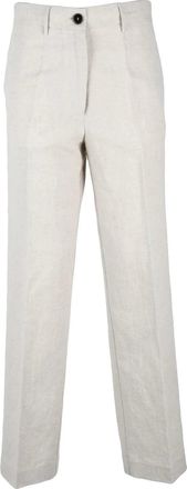 Pomandere Beige Linen-Blend Straight-Leg Pants