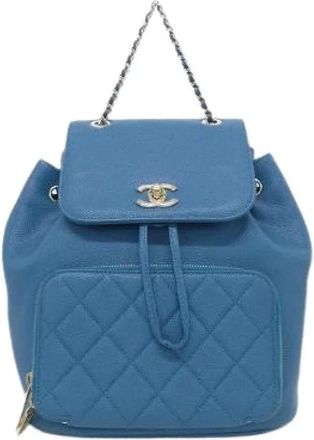 Chanel Pre-owned Caviar Skin Backpack - Dames - Vintage Rugzakken - Blauw - ONE Size - Leer - Vintage