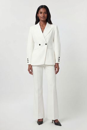 Karen Millen Womens Compact Stretch Sculpted Waist Tailored Blazer - White - Size 12 UK