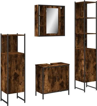 vidaXL Set De Muebles De Ba&ntilde;o 4 Piezas Madera Contrachapada Roble Humo Vidaxl