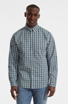 Lands End Traditional Fit Long Sleeve Travel Kit Shirt in Eucalyptus/white Plaid at Nordstrom, Size Xx-Large