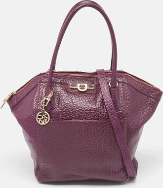 DKNY Dkny Purple Textured Leather Logo Zip Satchel