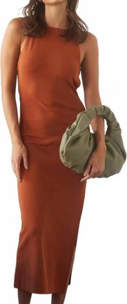 Crescent Irina Halterneck Criss-Cross Back Midi Knit Dress In Rust