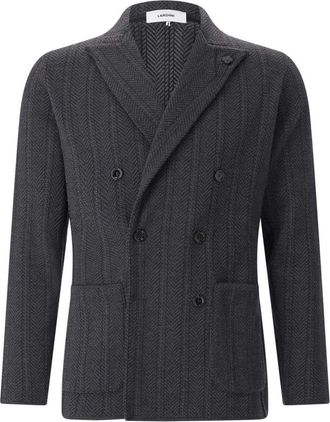 Lardini Dubbelrijige Gebreide Blazer - Heren - Blazers - Zwart - XL - Wol - Jassen
