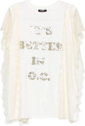 MY TWIN Twinset Shirt Panna Logo Paillettes - Dames - Tunieken - Beige - M - Pailletten - Overhemden