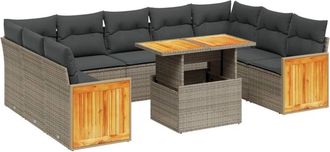 vidaXL Set De Sof&aacute;s De Jard&iacute;n 10 Pzas Con Cojines Rat&aacute;n Sint&eacute;tico Gris Vidaxl