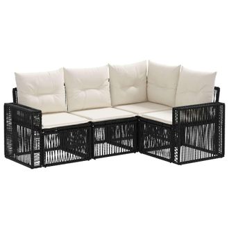 vidaXL Conjunto De Sof&aacute;s De Jard&iacute;n 4 Pcs Negro Y Blanco Crema Vidaxl