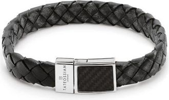 Tateossian Mens Carbon Woven Leather Bracelet in Black at Nordstrom, Size Medium