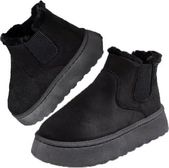 Generic Womens Soft Fuzzy Collar Comfortable Elegant Ankle Boots, Warm Slip On Orthopaedic Suede Short Snow Boots, Elastic Side Walking Shoes (Black,6.5)