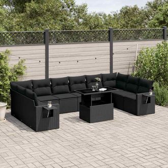 vidaXL Set De Sof&aacute;s De Jard&iacute;n 11 Pzas Y Cojines Rat&aacute;n Sint&eacute;tico Negro Vidaxl