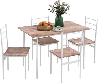 HOMCOM 5 Piece Dining Table and Chairs Set - Space Saving - Brown and White | TJ Hughes