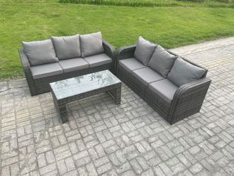 Fimous Patio Garden Furniture Sets Wicker Outdoor Rattan Furniture Sofa Sets with Rectangular Coffee Table in Dark Grey