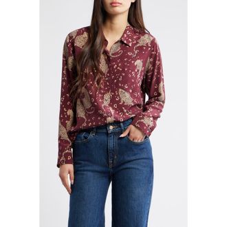 Rails Kate Jaguar Print Silk Button-Up Shirt in Oxblood Leopard at Nordstrom Rack, Size Medium