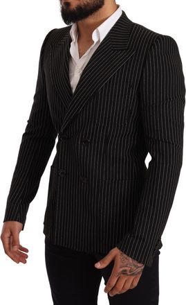 Dolce & Gabbana Mens Black White Striped Slim Fit Coat Blazer Wool Clothing