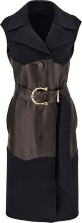 Ferragamo panelled belted sleeveless trench coat - women - Virgin Wool/Cashmere - 38 - Black