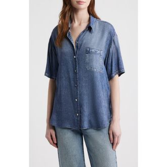 Rag & Bone rb Miramar Slink Lounge Connie Trompe LOeil Faux Denim Button-Up Shirt in Lagoon at Nordstrom, Size Medium