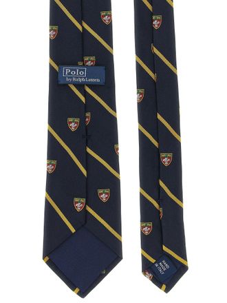 Polo Ralph Lauren Embroidered Heraldic Striped Silk Necktie - Navy